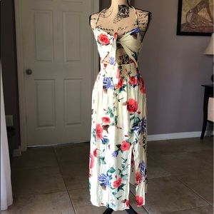 🌼Yellow Floral Front Tie Midi Dress🌺